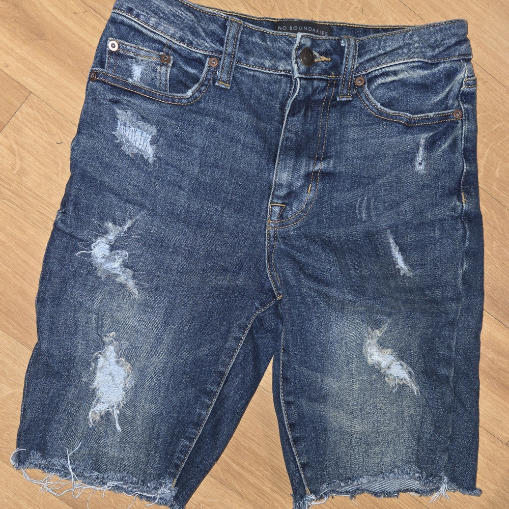 No Boundaries Distressed Blue Denim Shorts